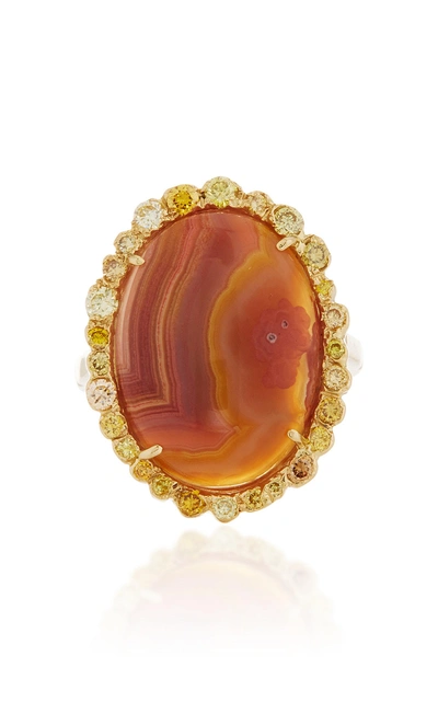 Kimberly Mcdonald One-of-a-kind Agate Ring With Natural Colored Diamonds Set In 18k Yellow Gold In Pink