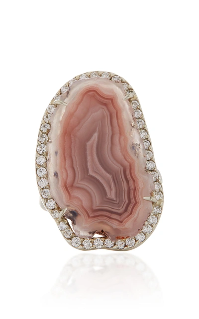 Kimberly Mcdonald One-of-a-kind Agate Ring With Diamonds Set In 18k White Gold In Pink