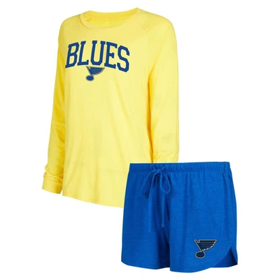 Concepts Sport Blue/gold St. Louis Blues Meter Knit Long Sleeve Raglan Top & Shorts Sleep Set