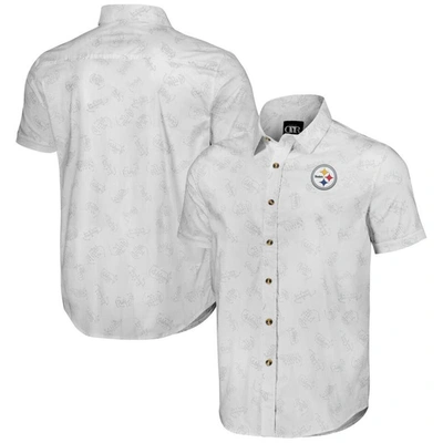 Nfl X Darius Rucker Collection By Fanatics White Pittsburgh Steelers Woven Short Sleeve Button Up Sh