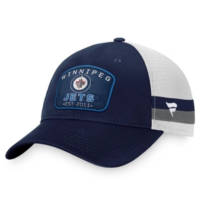 Fanatics Branded Navy/white Winnipeg Jets Fundamental Striped Trucker Adjustable Hat In Blue
