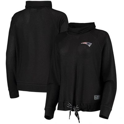 Dkny Sport Black New England Patriots Gabby Cowl Neck Raglan Mesh Sweatshirt