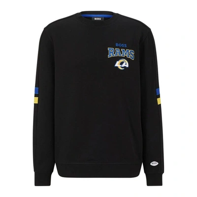 Boss X Nfl Black/royal Los Angeles Rams Drive Crew Neck Pullover Sweatshirt
