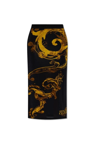 Versace Jeans Couture Barocco Print Midi Skirt In Black