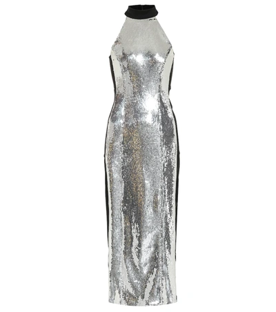 Galvan Chrome Panel Sequinned Dress In Silver