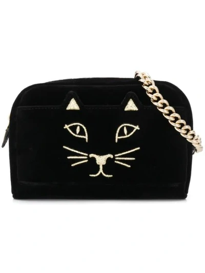 Charlotte Olympia Embroidered Kitty Belt Bag In Black