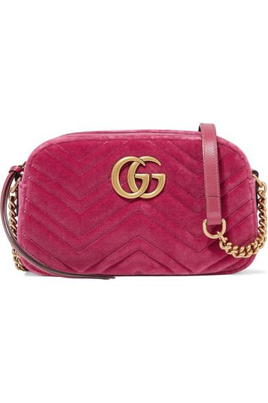 Gucci Gg Marmont Camera Mini Leather-Trimmed Quilted Velvet Shoulder Bag In Pink | ModeSens