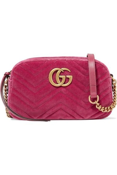 Gucci Gg Marmont Camera Mini Leather-trimmed Quilted Velvet Shoulder Bag In Pink