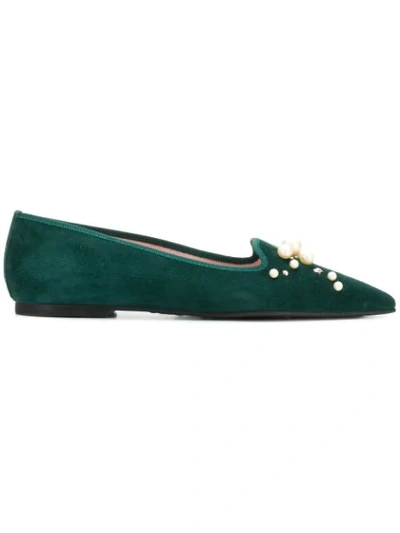 Pretty Ballerinas Embellished Pointed Ballerina Flats In Green