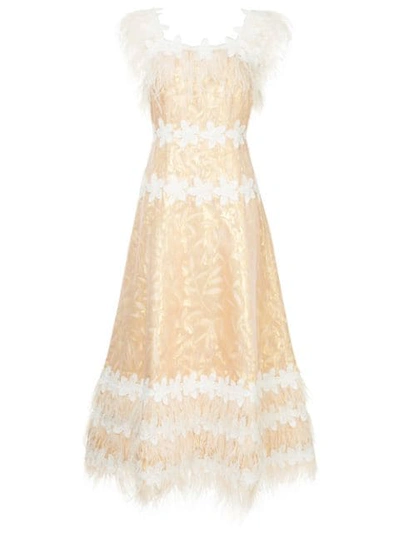 Huishan Zhang Feather Embellished Dress In Metallic