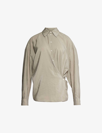 Lemaire Straight Collar Twisted Silk Blend Shirt In Grey