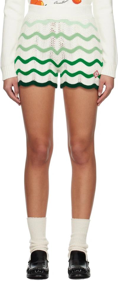 Casablanca Gradient Wave Knit Shorts In White,green