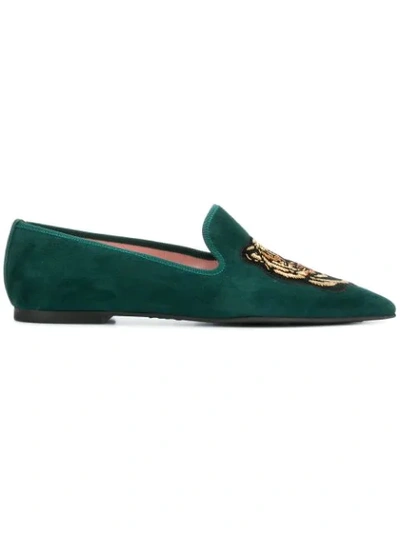 Pretty Ballerinas Embroidered Pointed Loafers In Green