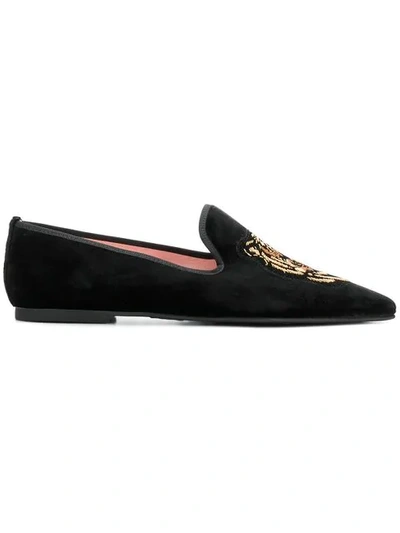Pretty Ballerinas Embroidered Pointed Loafers In Black