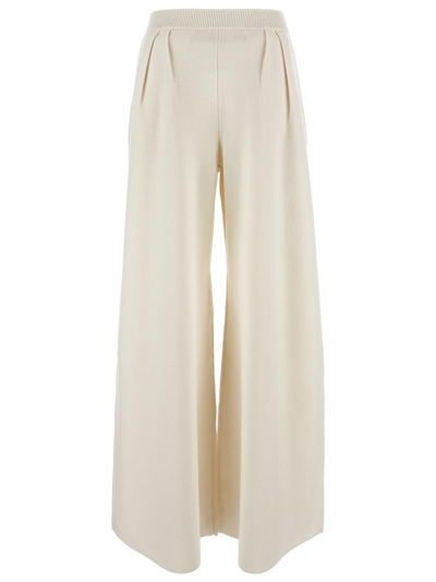 Max Mara Nocera Wool High Waist Wide Pants In Ivory