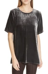 Eileen Fisher Short-sleeve Velvet Box Top In Charcoal