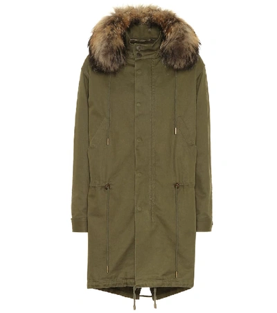 Saint Laurent Cotton-blend Fur-trimmed Parka In Green