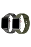 The Posh Tech Pack Of 2 Stainless Steel & Silicone Watch Bands In Graphite/ Olive Green
