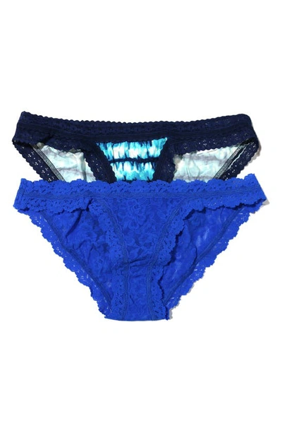 Hanky Panky Lace Brazilian Bikini Panties In Indigo Stripe/ Sapphite
