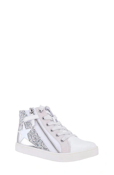 Nina Kids' Yuti High Top Sneaker In White Glitter