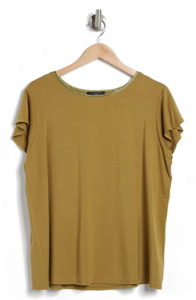 T Tahari Flutter Cap Sleeve T-shirt In Pea Green