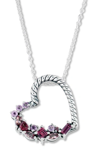 Samuel B. Sterling Silver Gemstone Heart Pendant Necklace In Multi