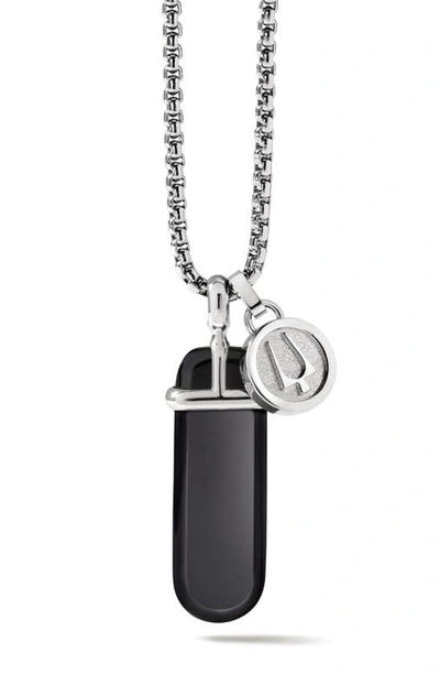 Bulova Stainless Steel Onyx Pendant Necklace In Black