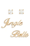 Ajoa Secret Santa Jingle Bells 2-pack Stud Earrings Set In Gold
