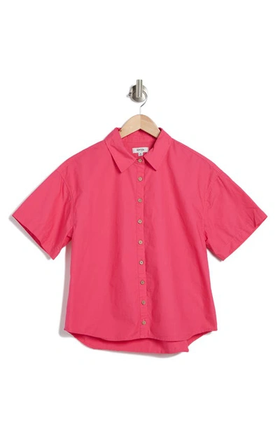 Kensie Collared Boxy Button-up Top In Pink Yarrow