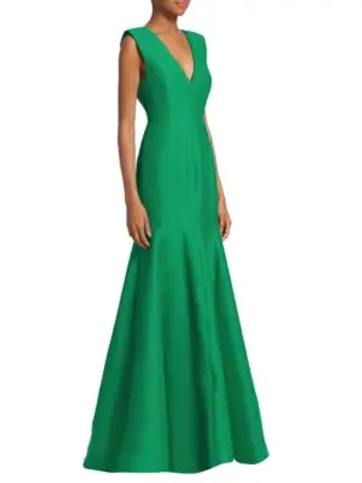 Halston Heritage V-neck Fitted Structure Mermaid Gown In Emerald