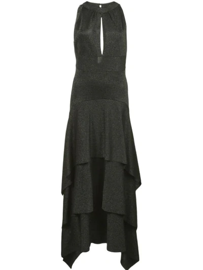 Proenza Schouler Halter Keyhole-front Tiered Ruffle Cocktail Dress In Black