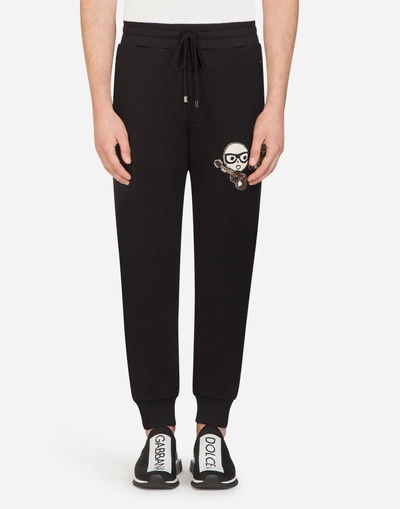Dolce & Gabbana Cotton Jogging Pants With Designers' Patches In Black