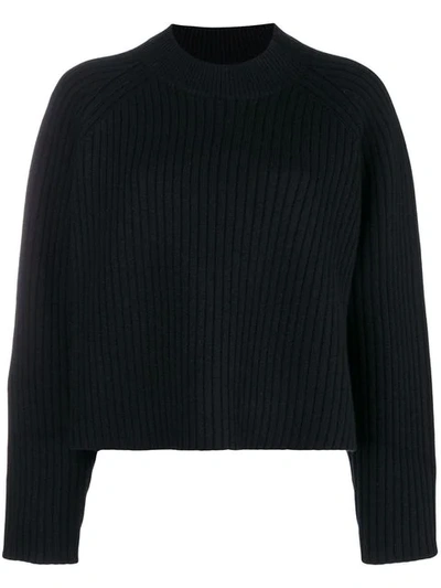 Proenza Schouler Crewneck Long-sleeve Cropped Ribbed Cashmere-blend Sweater In Black