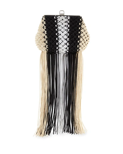 Proenza Schouler Frame Macrame Clutch Bag With Fringe In Gray Pattern