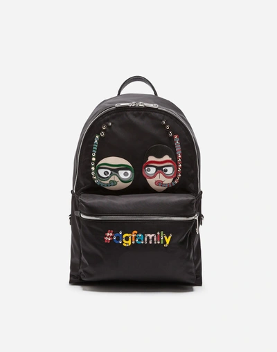 Dolce & Gabbana Nylon Vulcano Backpack With Patches Of The Designers In Black