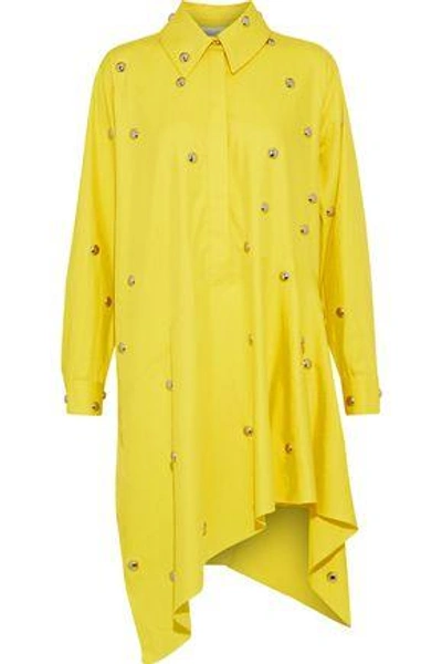 Marques' Almeida Asymmetric Studded Cotton-twill Mini Shirt Dress In Yellow