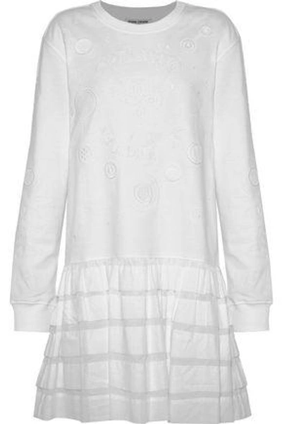 Opening Ceremony Woman Ruffled Gauze-paneled Embroidered Cotton-terry Mini Dress White