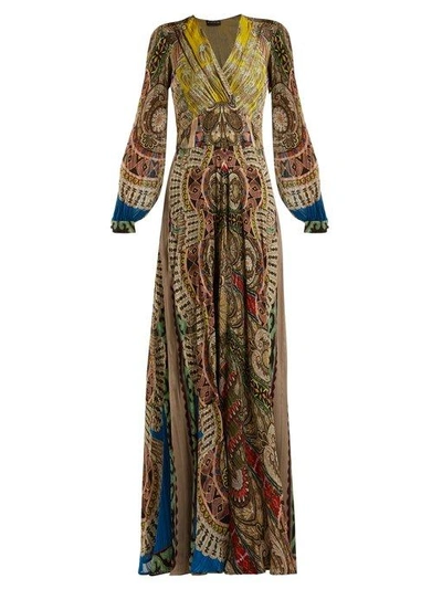 Etro Bloodstone Paisley-print Silk Gown In Gold