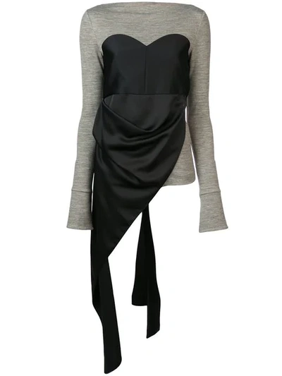 Maison Margiela Draped-panel Bustier Crepe And Jersey Top In Grey/black