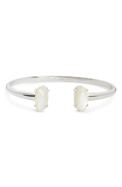 Kendra Scott Edie Two-stone Bangle Bracelet In Rhodium In Ivory Mop/ Silver