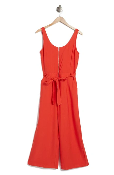 Melloday Belted Zip Front Jumpsuit In Flame