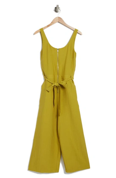 Melloday Belted Zip Front Jumpsuit In Chartreuse
