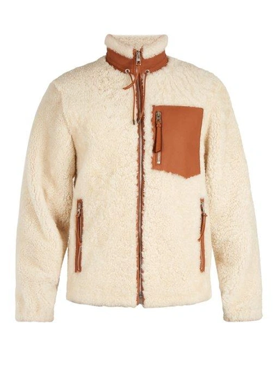Loewe Contrasting-trims Shearling Jacket In Neutral