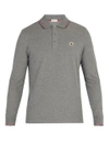 Moncler Long-sleeve Cotton-piqué Polo Shirt In Light Grey