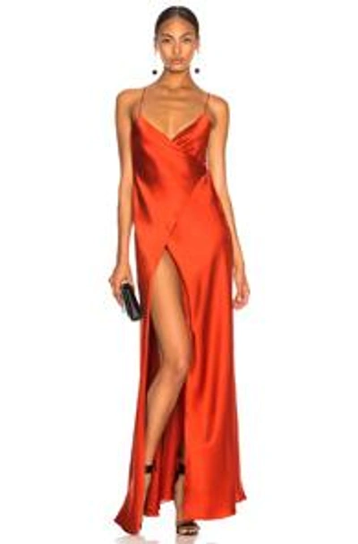 Michelle Mason For Fwrd Strappy Wrap Gown In Red. In Vermillion