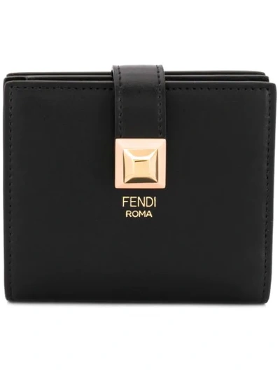 Fendi Compact Leather Wallet In Black