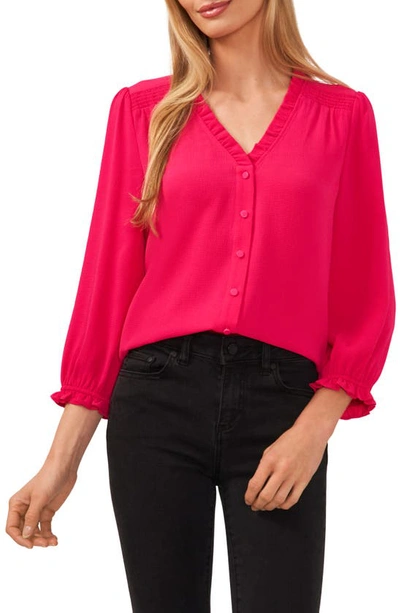 Cece Ruffle V-neck Blouse In Pink Peacock