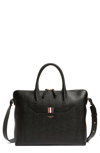 Thom Browne Slim Pebble Leather Briefcase In Black