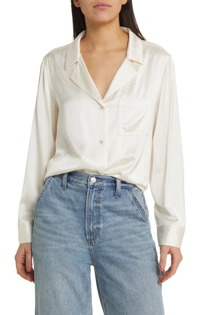 Treasure & Bond Satin Button-up Top In Ivory Egret