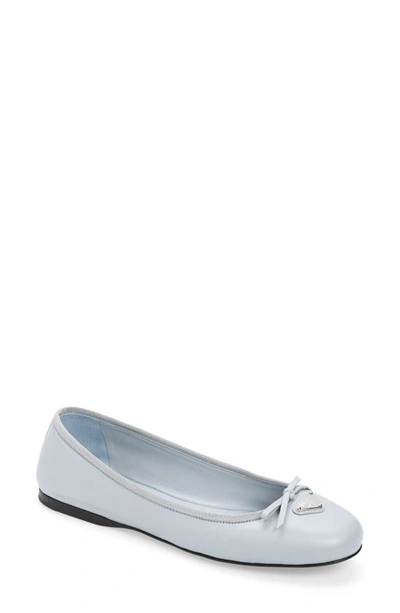 Prada Logo Bow Ballerinaflat In Light Blue